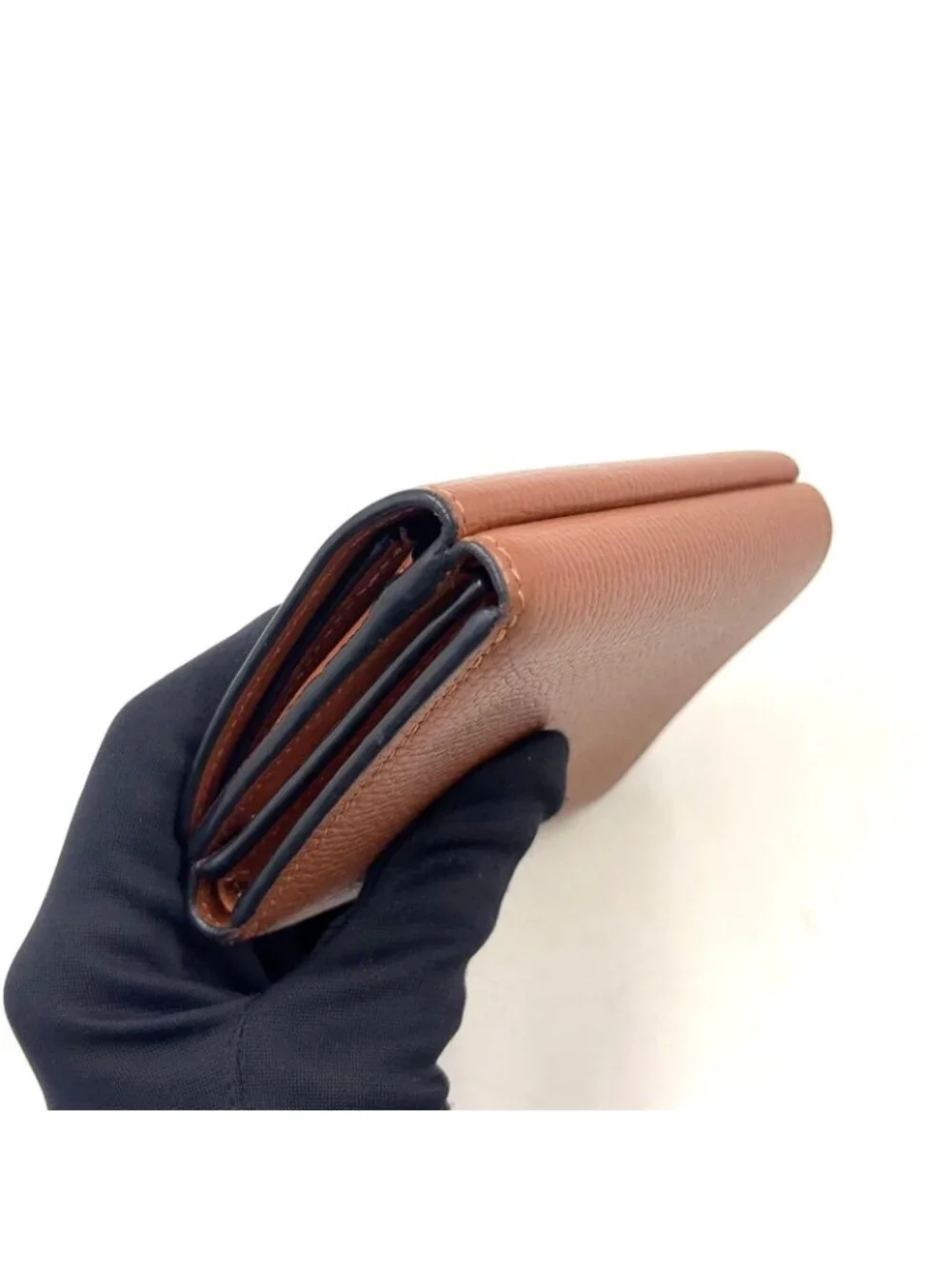 Loewe Anagram Trifold Wallet Compact Leather Brown Silver